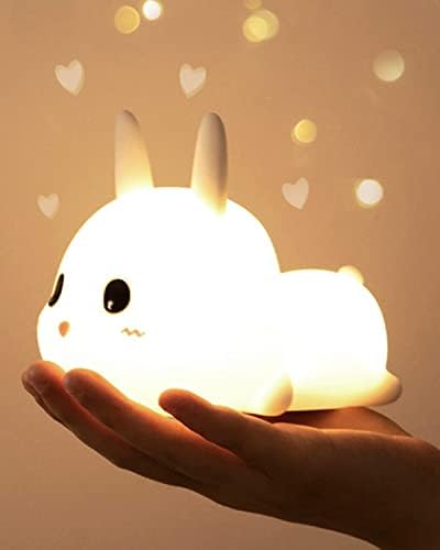 MOXTOYU Cute Bunny Night Light Kids, 7 Colors USB Rechargeable Touch Changing Rabbit Kids Night Lamp with Remote, Adjustable Brightness Bedroom Rabbit Baby Night Light Gift for Children Kids Baby