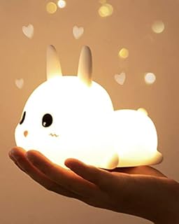 MOXTOYU Cute Bunny Night Light Kids, 7 Colors USB Rechargeable Touch Changing Rabbit Kids Night Lamp with Remote, Adjustable Brightness Bedroom Rabbit Baby Night Light Gift for Children Kids Baby