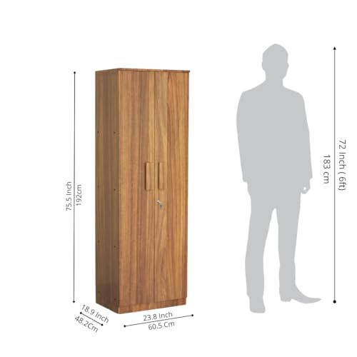 Image of Amazon Brand - Solimo Duo S Engineered Wood 2 Door Wardrobe for Bedroom | Compact Clothes Storage Cabinet with Multiple Shelves | Space Saving Cupboard | 1 Year Warranty - Leon Teak