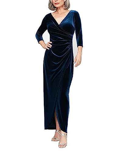Image of Alex Evenings Womens Long 3 /4 Sleeve Formal Event Dress with Cinched Tie Waist (Petite and Regular Sizes)