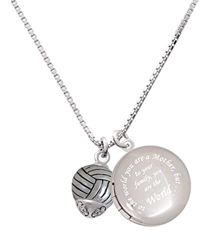 Delight Jewelry Silvertone Volleyball Spinner - To the World You are a Mother Locket Necklace, 18"+1"