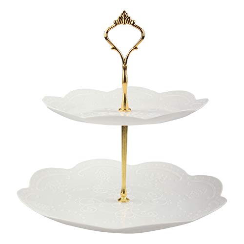 Lucky Will 2 Tier Cupcake Stand Plastic Tiered Tray Dessert Cakes Snacks Display Tower Tray for Wedding Birthday Party Baby Shower Tea Party Gold New CrownRound