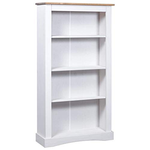 Festnight Estante 4 Niveles Pino Mexicano Corona Range Estantería para Libros Estantería de Pared Librería para Salón Blanco 81x29x150cm
