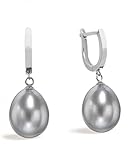 Damen Perlenohrringe, Süßwasserzuchtperlen Tropfenform 10,5-11 mm weiß und grau von Secret & You - Hochwertiges Sterling Silber 925