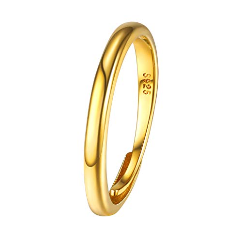Bague Ouverte Femme Plaqué Or Argent 925-Large Anneau Réglable Ajustable Taille 51 à 66-Bijoux Doré Simple pour Cadeau Anniversaire Noel Femmes et Filles