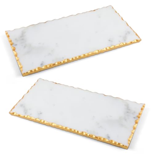 Bandeja de mármol Newtay de 12" x 6" con dorado, tablero natural para queso y charcutería, ideal para cocina, regalo de boda o bienvenida al hogar miniatura 7
