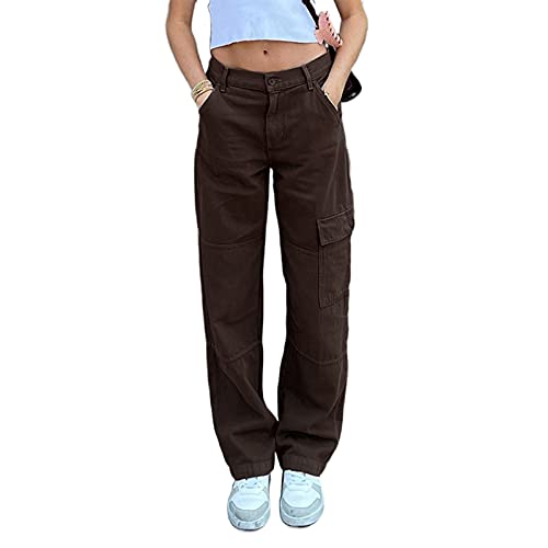 Women High Waist Denim Pants Baggy Straight Wide Leg Boyfriend Vintage Relaxed Fit Cargo Jeans Streetwear Pockets