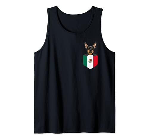 Mexico Flag Miniature Pinscher Dog In Pocket Tank Top, Black