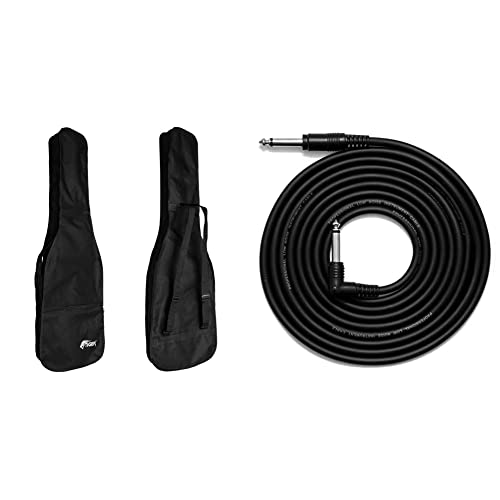 Tiger GGB7-FBS Full Size Bass Guitar Bag Cover with Shoulder Strap and Carry Handle Black & Guitar Cable - Bass Keyboard E-Drums Instrument Lead - Straight/Angled - 6.35mm 1/4 Jacks - 3m Cable