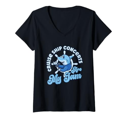 Femme Bateau de croisière Concerts Cruising Squad Music Lover Shark T-Shirt avec Col en V