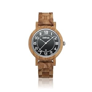 Zeitholz Wooden Watch for Women, Wolkenstein Analog Watch 36mm, Made from Natural Wood with Japanese Quartz Movement and Monthly Calendar.