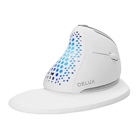 DeLUX Seeker Wireless Ergonomic Vertical Mouse with OLED Screen, BT and USB Receiver, Connect with Up to 4 Devices, Thumb Wheel, 7200DPI, Programmable Rechargeable Optical Mouse(M618SXD-White) Cover
