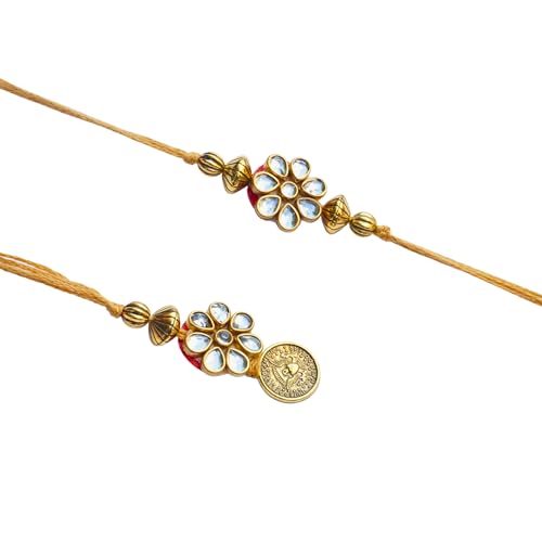 Elegant Bhaiya Bhabhi Rakhi Set with Red and Gold Beads, Pearls, and Tassels - Includes Roli and Chawal for Raksha Bandhan