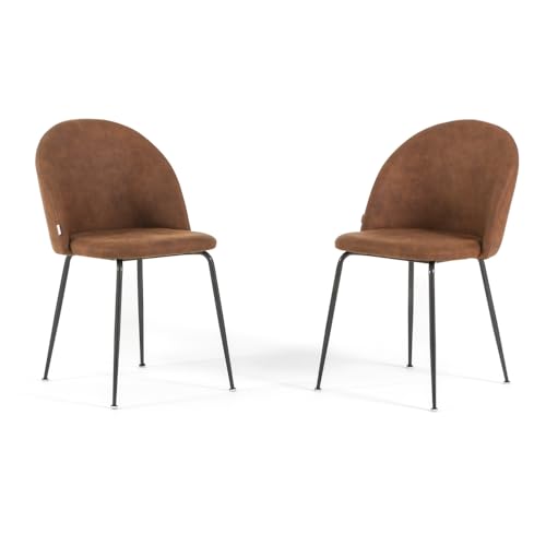 SIEDITI FUORI E DENTRO Set di 2 sedie poltroncine imbottite in tessuto ecopelle per cucina o sala da pranzo con gambe in metallo, sedie simil pelle - Sara (Gambe Grigio Scuro, Terracotta)