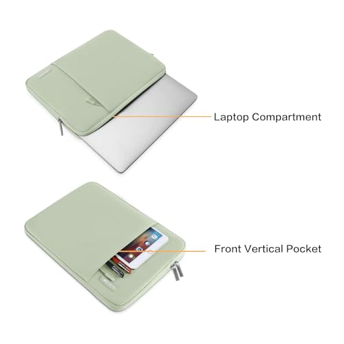 Image of MOSISO Laptop Case 14 inch, 14 inch Laptop Sleeve Compatible with HP Lenovo Dell ASUS Acer, HP Stream, Dell Latitude, Lenovo IdeaPad, Polyester Vertical Computer Sleeve Bag with Pocket, Sage Green
