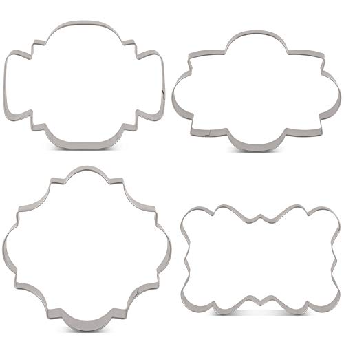 LILIAO Fancy Plaque Cookie Cutter Set Frame Sandwich Fondant Biscuit Cutters - 4 Piece - Stainless Steel - by Janka