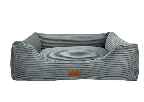 elropet Hundebett orthopädisch aus Kuschel Cord XS/S/M/L/XL kleine Hunde große Hunde Hundekorb (Mausgrau, XS (65x50x18cm))