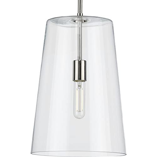 Progress Lighting Clarion Collection 1-Light Clear Glass Coastal Pendant Light Polished Nickel - Image 8