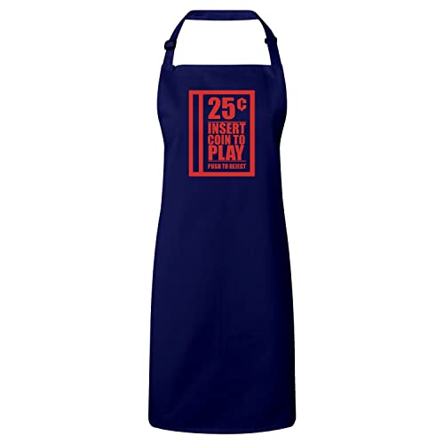 Tablier cuisine premium navy retro gaming avec motif insert coin to play