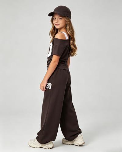 Image of Teen Girls Clothes Off the Shoulder Top and Wide Leg Pants Matching Outfit Set with Pockets Size 7-16