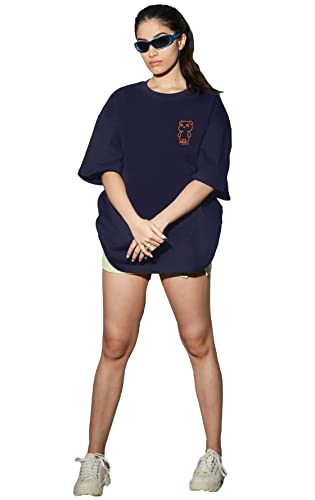 LEOTUDE Women's Oversized Round Neck Cottonblend T-Shirts (Color : Multi)