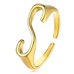 REELMAR Gold Bold Adjustable Initial Ring for Women Chunky Name Letter Open Ring Alphabet Signet Stacking Rings Statement Jewelry