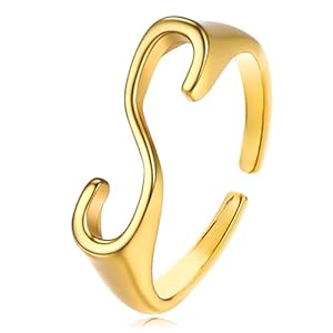 REELMAR Gold Bold Adjustable Initial Ring for Women Chunky Name Letter Open Ring Alphabet Signet Stacking Rings Statement Jewelry
