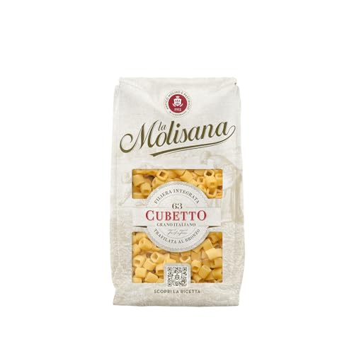 La Molisana, Cubetto n. 63, Pasta da Solo Grano Italiano - Trafilata al Bronzo, Ruvida e Tenace con Eccellente Tenuta in Cottura - Confezione da 500 g