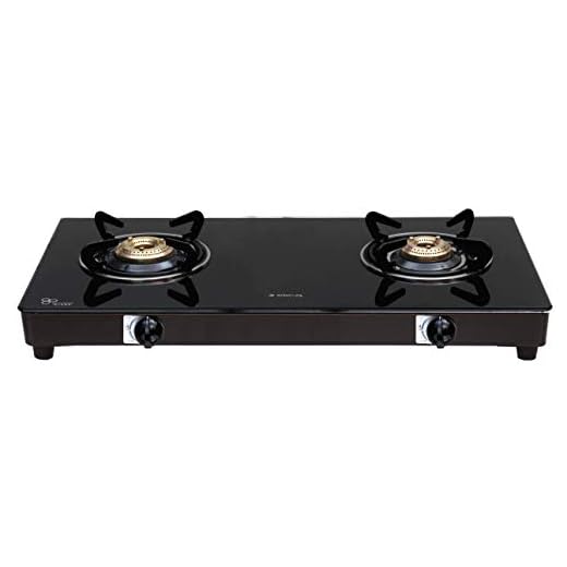Elica Vetro Glass Top 2 Burner Gas Stove (662 Ct Vetro Blk) - Manual Ignition, Black