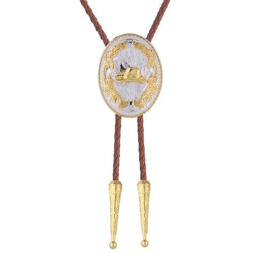 Image of GelConnie Brown Bolo Tie for Men Women Western Ties Mens Gold Bolo Tie Rodeo Cowboy Leather Necktie Cowgirl Tie Wedding
