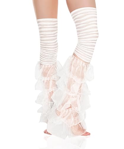 Benefeet Sox Women Lace Leg Warmers with Pearls Girls Cute Mesh Ruffle Thigh Highs Lolita Y2k Fashion Slouch Long Boot Socks4