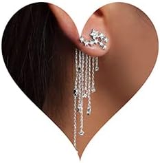 Denifery Shining Stars Tassel Earrings Hanging Exquisite Earrings,for Women and Girls (Silver)