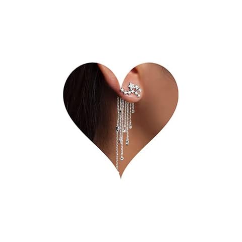 Denifery Shining Stars Tassel Earrings Hanging Exquisite Earrings,for Women (Silver) Cover