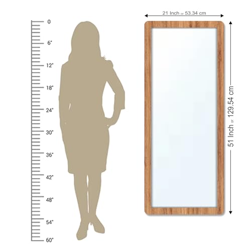 Image of Creative Arts n Frames 21 x 51 inch Full Length Dressing Chevel Long Fiber Wood Rectangular Framed HD Mirror Home Wall Living Room Decor Items (Natural Iqurel Oak Light Framed HD Mirror)