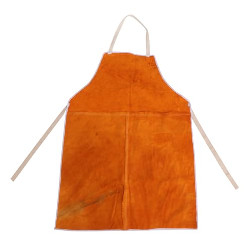 Ipetboom Delantal de Soldador de Piel de Vaca Ignífugo Resistente al Calor Color Beige Peto para Trabajo de Soldadura Eléctrica y Protección Profesional en Taller y Carpintería