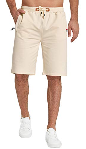 KUYIGO Men's Shorts Summer Casual Drawstring Light Sports Shorts Zipper Pockets Stretch Cotton Shorts S-3XL