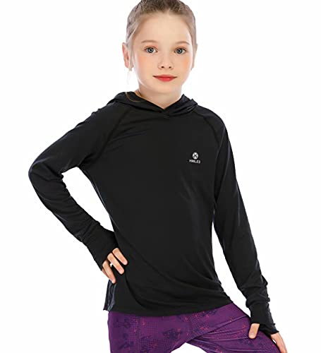 Girls Long Sleeve Shirt UPF50+ Lightweight Hoodie Thin Active Tee Workout Running Pullover Top with Thumb Hole 3-12Years