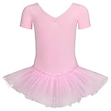 tanzmuster ® Ballettkleid Mädchen Tutu - Nele- aus weichem Baumwollstoff mit Glitzersteinen fürs Kinder Ballett Ballettbody Ballett Trikot, Rosa 140-146