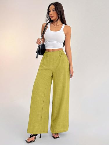 Image of Sugathari Women's Casual Wide Leg Pants - High Waist Elastic Waistband Loose Fit Long Trousers | Lightweight Straight Leg Summer PantsTrouser 254