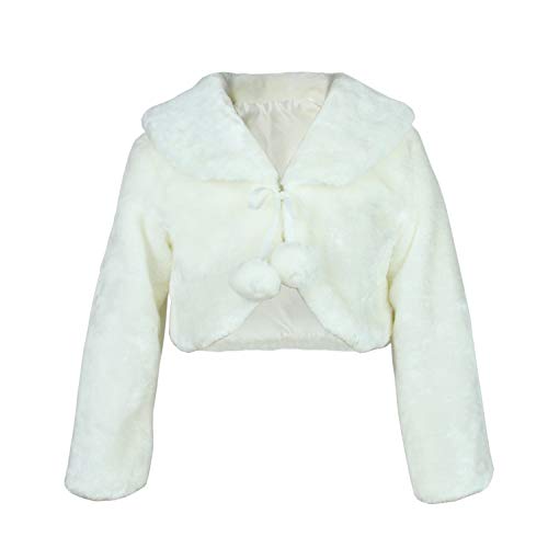HCABL Girls Faux Fur Dress Coat Flower Girl Bolero Jacket Princess Cape Winter 1-10 Ivory