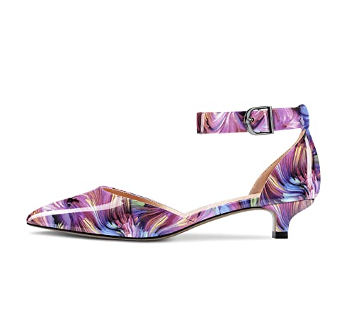 Image of Aachcol Women Kitten Low Heel Ankle Strap Pumps Pointed Toe Sandals Dress Shoes Party Office Wedding 1.5 Inch
