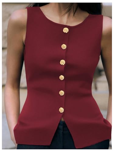 Image of GORGLITTER Women's Sleeveless Knit Sweater Vest Top Tredny Dressy Button Up Business Casual Cardigan Vest Going Out Top