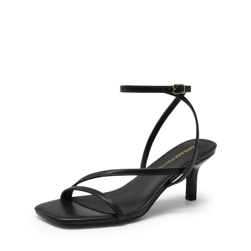 DREAM PAIRS Women's Low Kitten Heels Strappy Sandals,Black,9