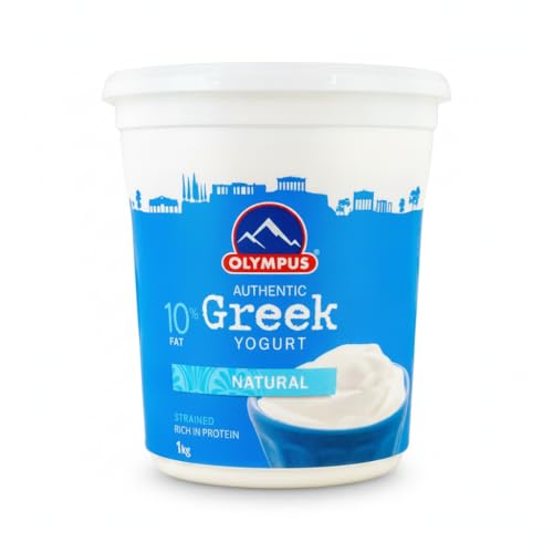 Yogur Griego Auténtico Natural 10% Grasa 1kg - Textura Cremosa - Rico en Proteínas y Sin Azúcares Añadidos - Olympus - Ideal para Recetas Tradicionales - NEXU
