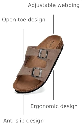 Image of Torotto Womens Slides with Cork Footbed Open Toe Adjustable Webbing Flat Sandals for Walking | Beach | Indoor