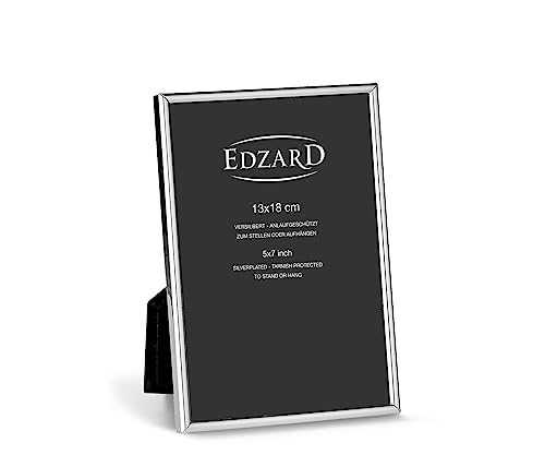 EDZARD Marco de fotos Genua para foto de 13 x 18 cm, plateado, protegido contra el deslustre, pared trasera de terciopelo, con 2 colgadores, portafotos para poner abajo o colgar en la pared