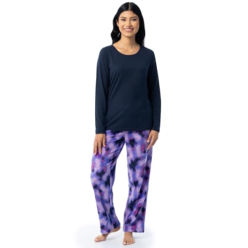 Image of Fruit of the Loom Women's Sueded Jersey Crew Top and Fleece Pant Sleep Set