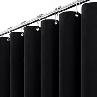 BTTN 90 x 180cm Shower Curtain, Mould and Mildew Resistant Textured Fabric, Waterproof Polyester for wet bathroom, Weighted Hem, Durable and washable, Thick Shower Curtains Set with 6 Hooks, Black