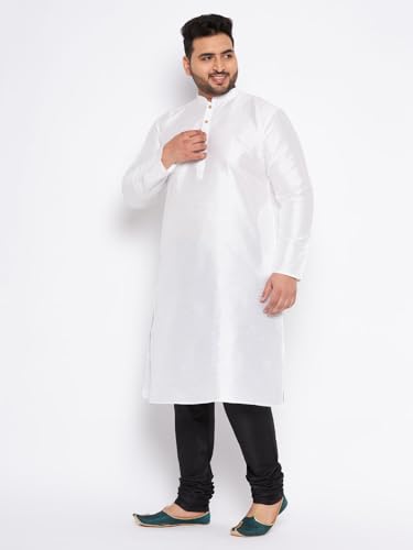 Image of Vastramay Plus Men's White Silk Blend Kurta Pyjama Set VPLUSMKWH001nPBL 44 | Independence Day