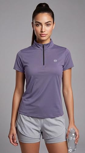 Image of PUMP'D Dry Fit Women's Half Zip Activewear Synthetic Regular Fit T-Shirt | Gym & Yoga